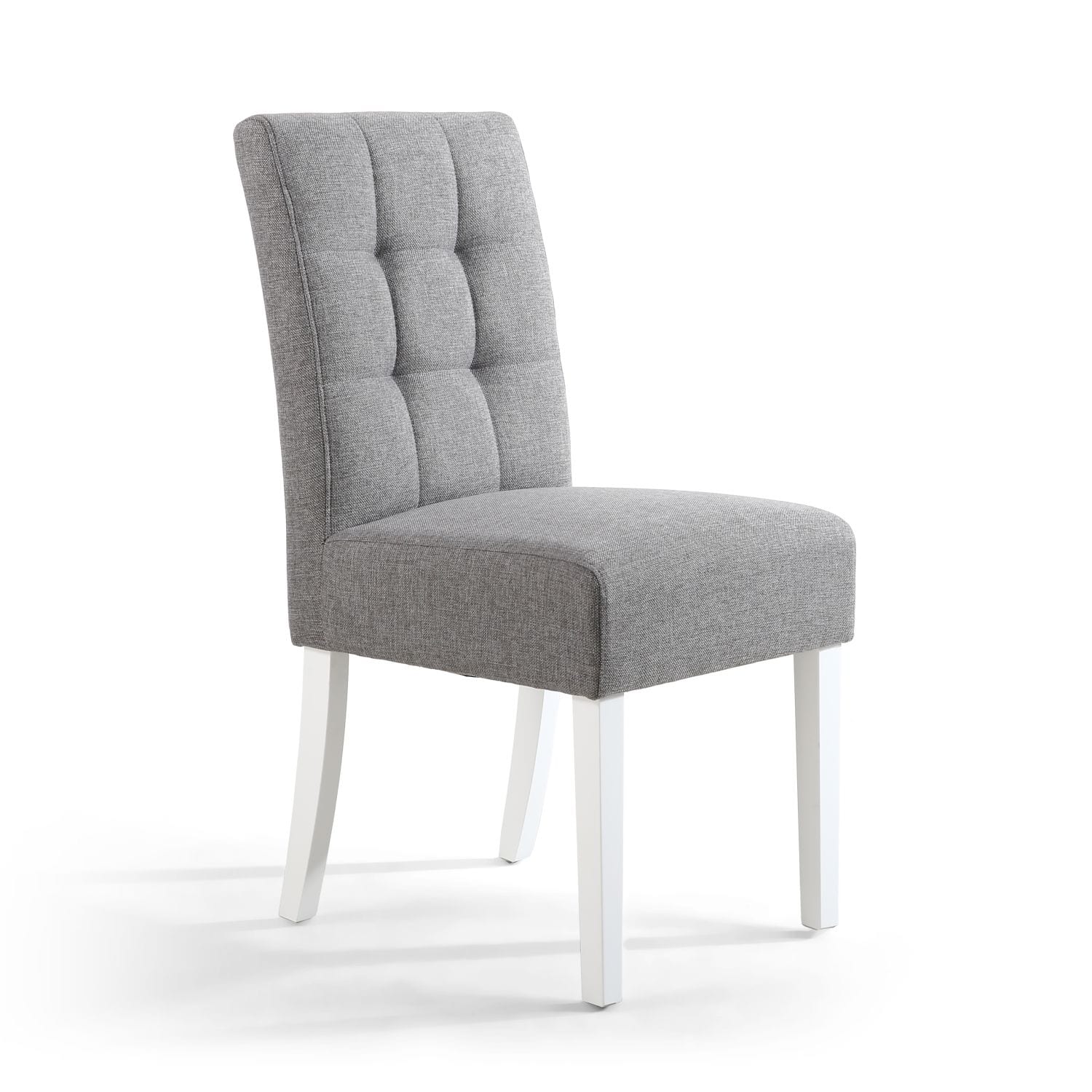 William Stitched Waffle Linen Effect Silver Grey Chair White Legs.