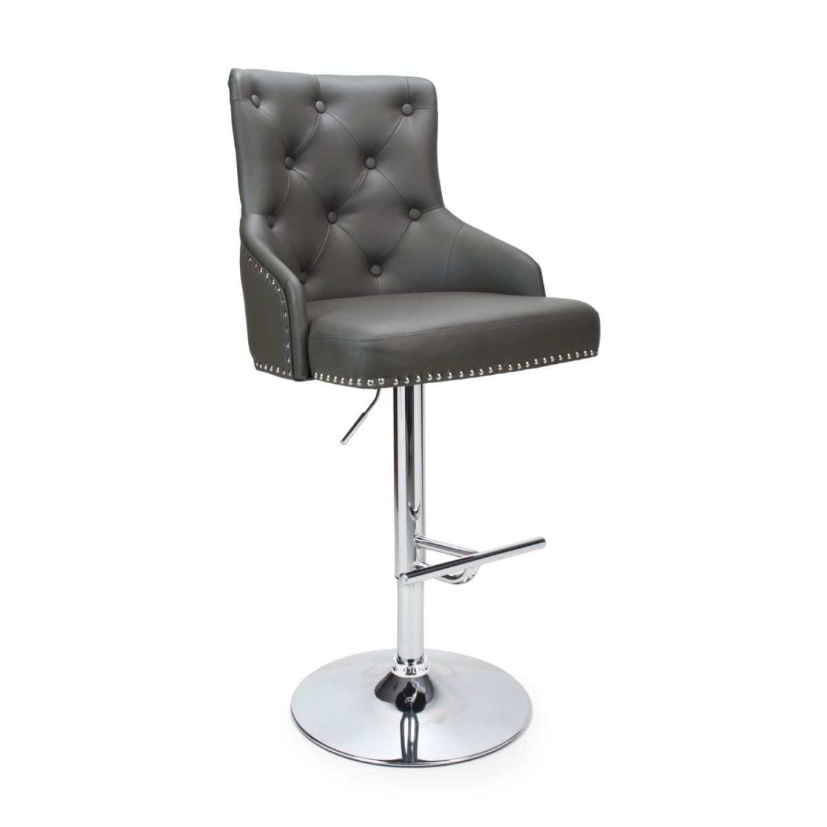 Bronco Leather Effect Graphite Grey Bar Stool