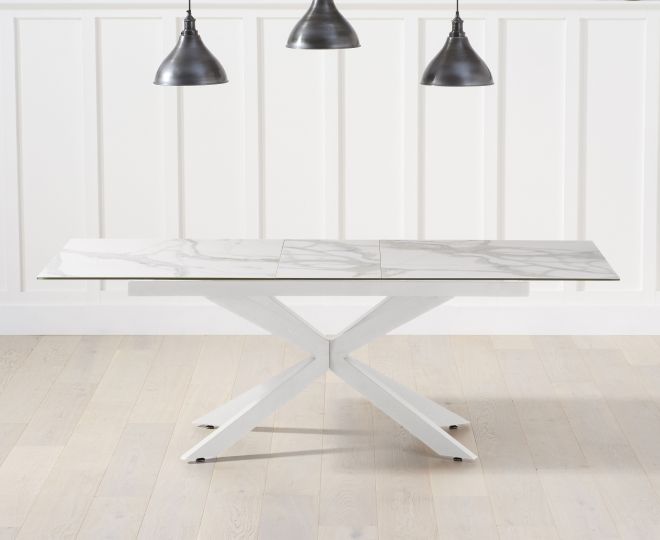 Brianchi 180cm Extending White Ceramic Dining Table With White Legs
