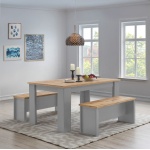 Cisnon Light Grey Dining Table 150 Cm With 2 Benches Light Grey