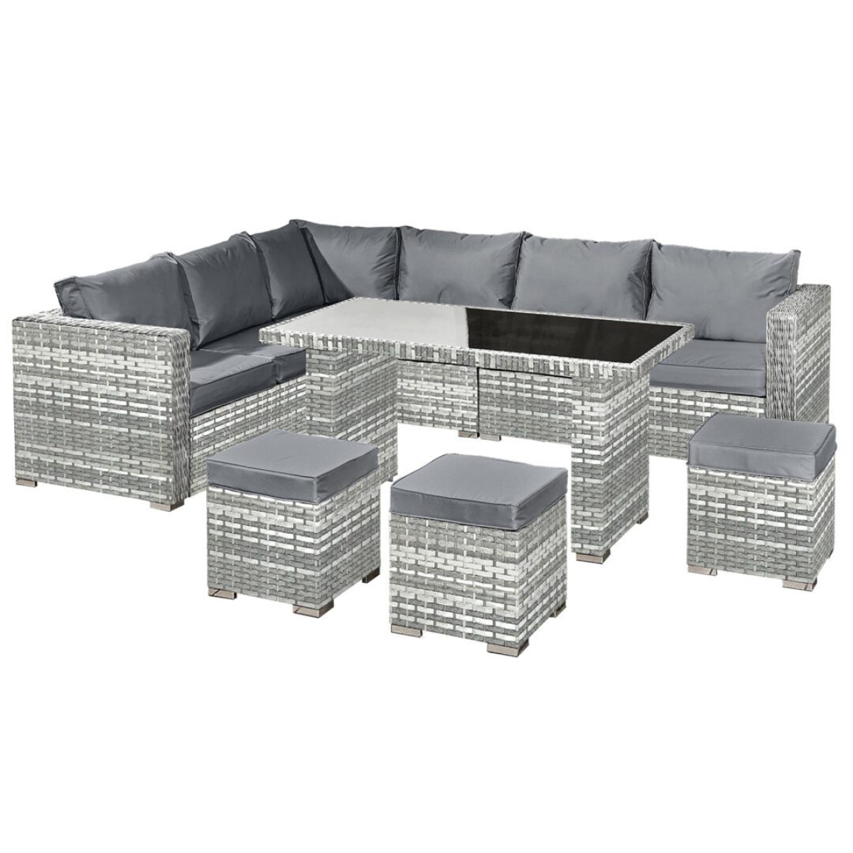 Canuba Rattan 9 Seat Corner Dining Set in Dove Grey