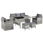 Kini Rattan 7 Seat Lounge Dining Set in Dove Grey