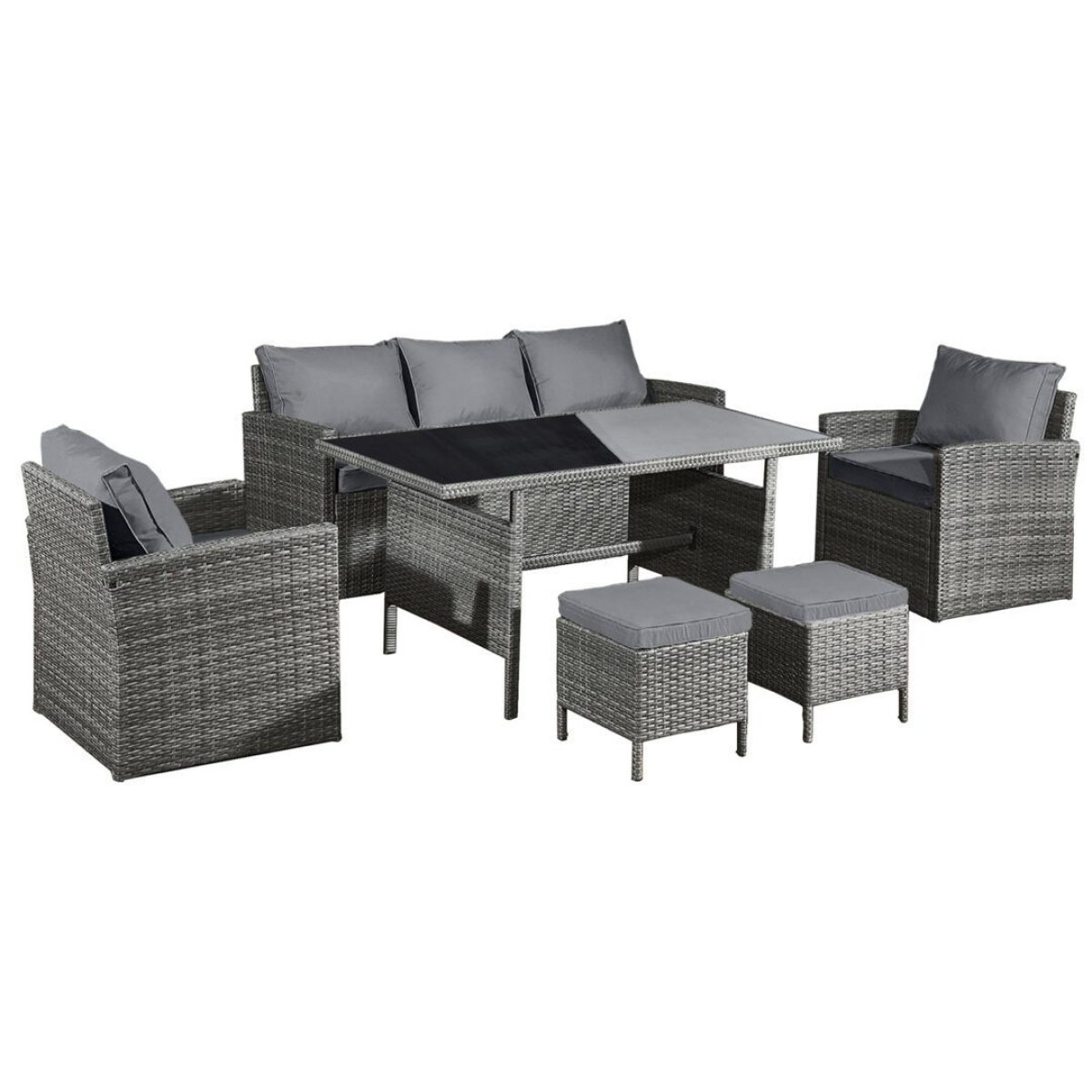 Kini Rattan 7 Seat Lounge Dining Set in Pewter Grey