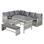 Kini Rattan 8 Seat Corner Dining Set in Dove Grey