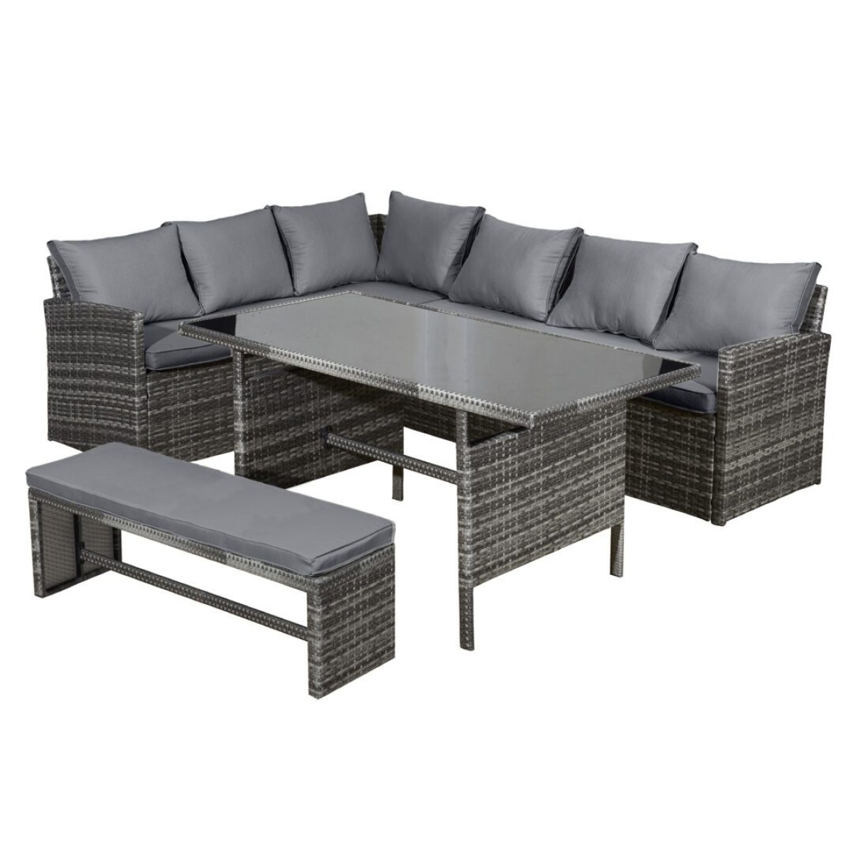 Kini Rattan 8 Seat Corner Dining Set in Pewter Grey