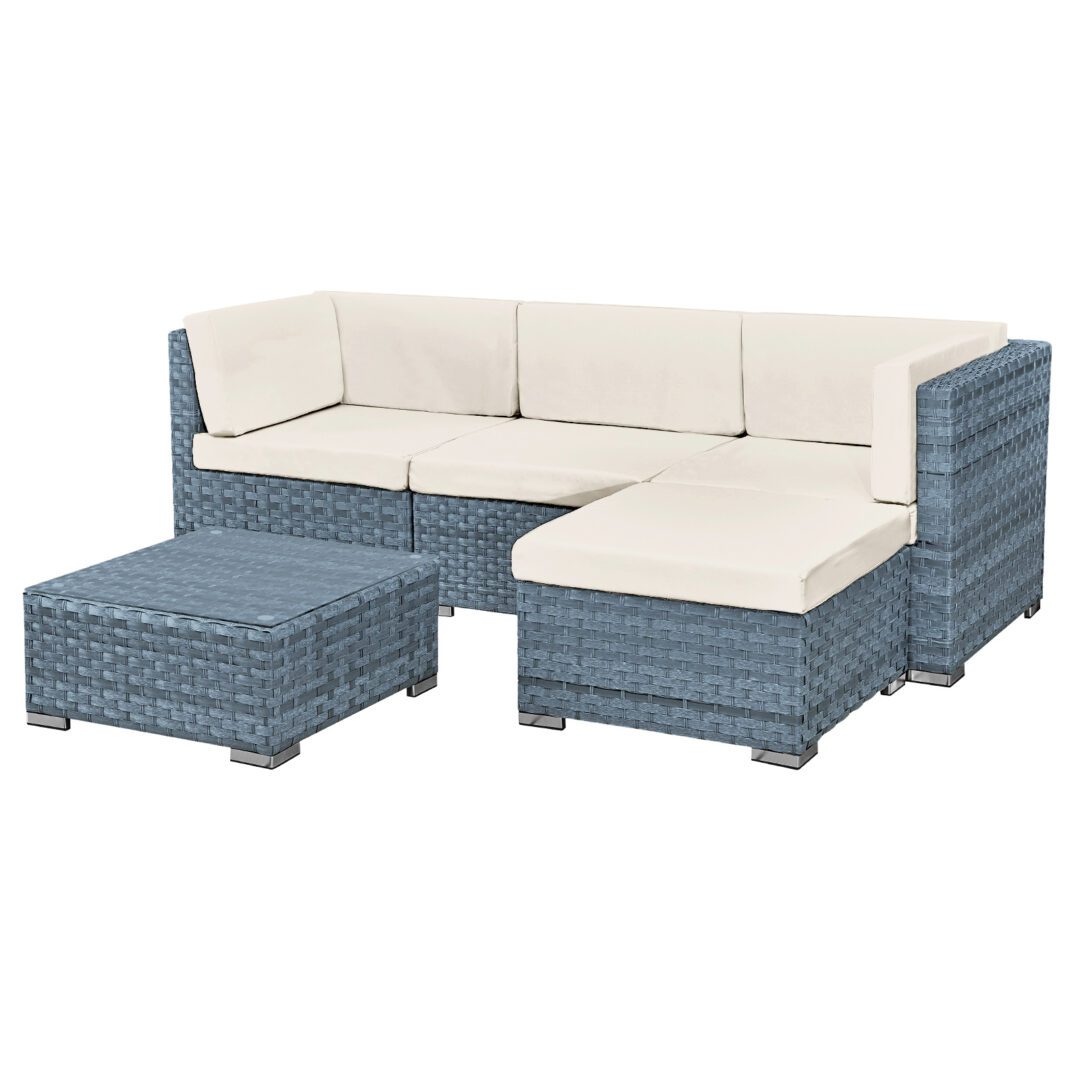 Capad Rattan 4 Seat Modular Chaise Lounge Set in Ocean Grey