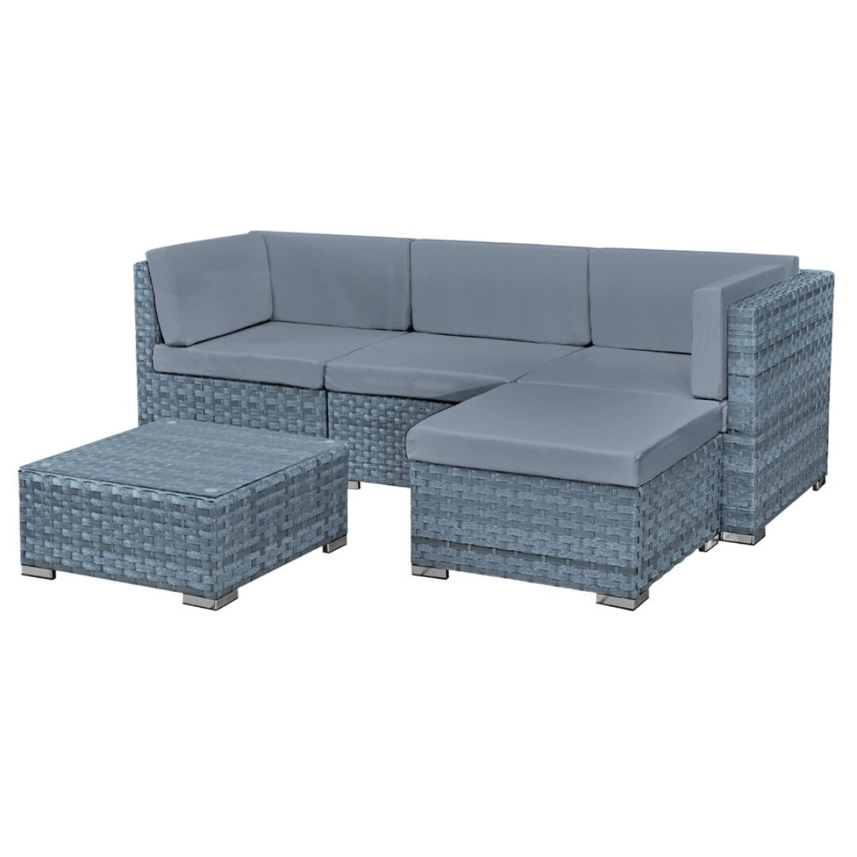 Capad Rattan 4 Seat Modular Chaise Lounge Set in Ocean Grey