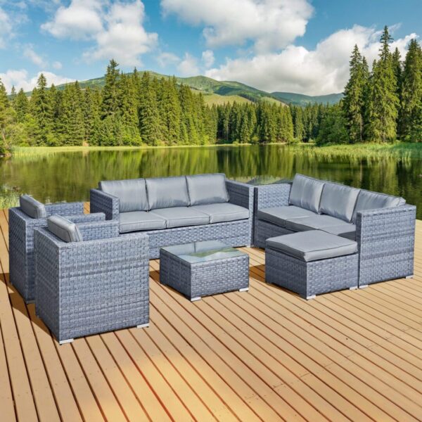 Garta XS Rattan 9 Seat U-Shape Set in Ocean Grey