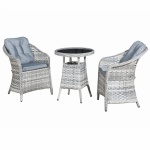 Licilia Rattan 2 Seat Bistro Set in Dove Grey with Black Glass