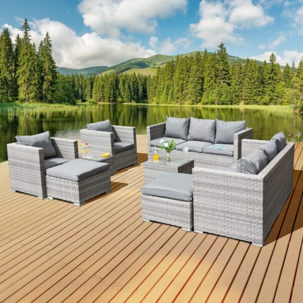 Faron Deluxe Rattan 10 Seat Modular Sofa Set in Dove Grey