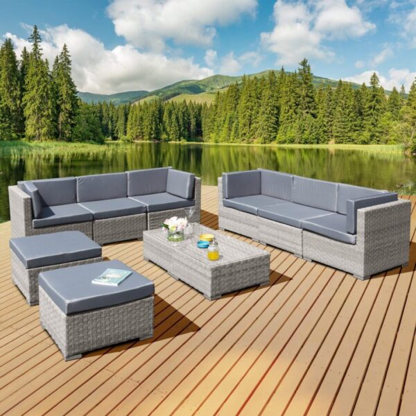 Capad Deluxe Rattan 8 Seat Modular Sofa Set in Dove Grey