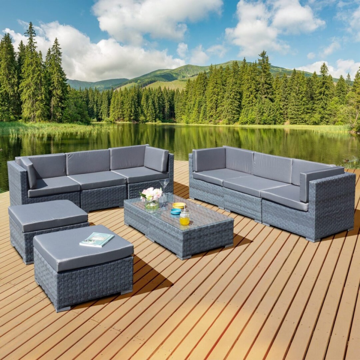 Capad Deluxe Rattan 8 Seat Modular Sofa Set in Ocean Grey