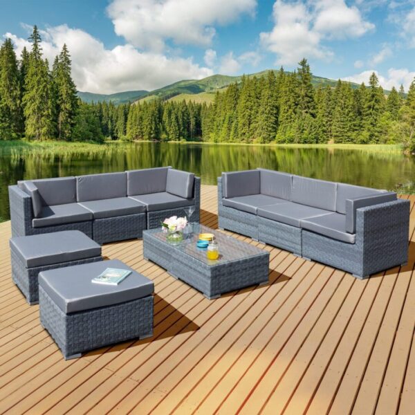 Capad Deluxe Rattan 8 Seat Modular Sofa Set in Ocean Grey