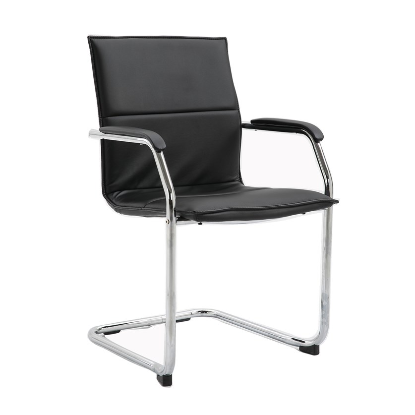 Derba Black Leather Cantilever Office Or Home Chair Chrome Frame
