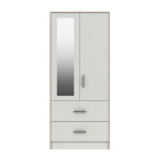 Marianne Two Door Mirror Wardrobe Drawers - White