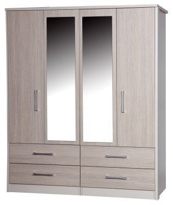 Fiona Quality Bedroom Large 4 Door Combi Wardrobe With 2 Mirrors