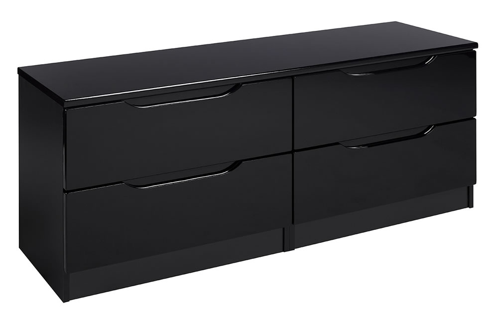 Viz Ori Black Gloss Bedroom Chest 2 Drawers Large Double Chest Uk