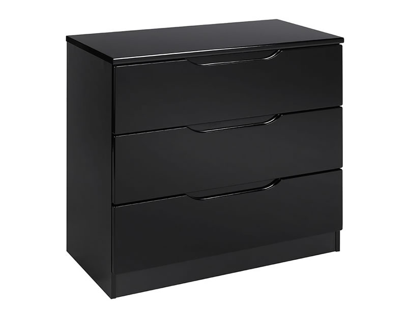 Viz Ori Black Gloss Bedroom Chest 3 Drawers Uk Made Quality Fully