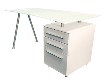 Ohio White Glass Laptop Computer Desk With Drawers