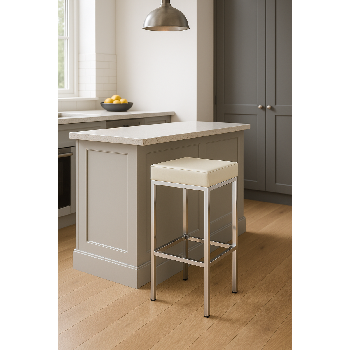ernest sqaure fixed heigt padded stool chrome frame