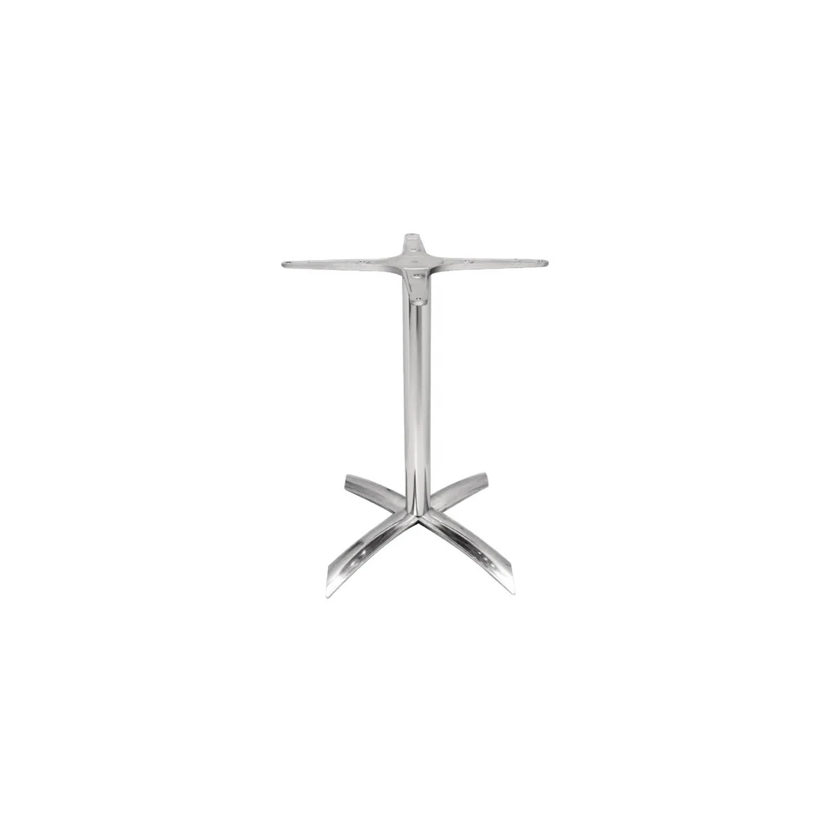 a silver table base with a white background