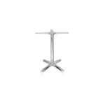 a silver table base with a white background