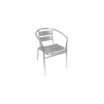 a silver chair with a curved back