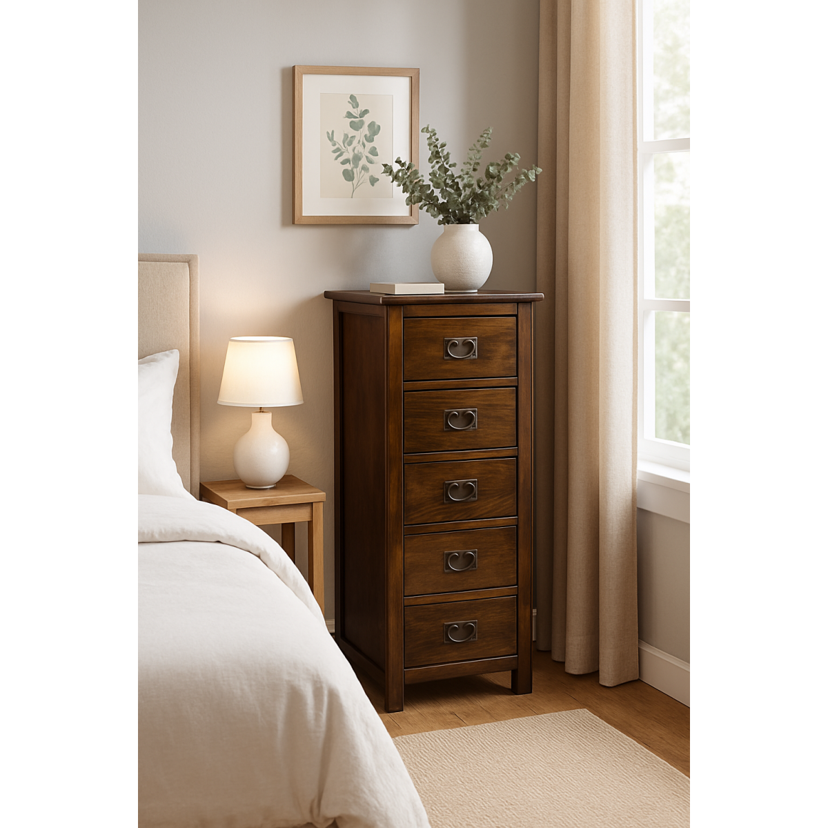 bozz 5 drawer narrow chest dark wood