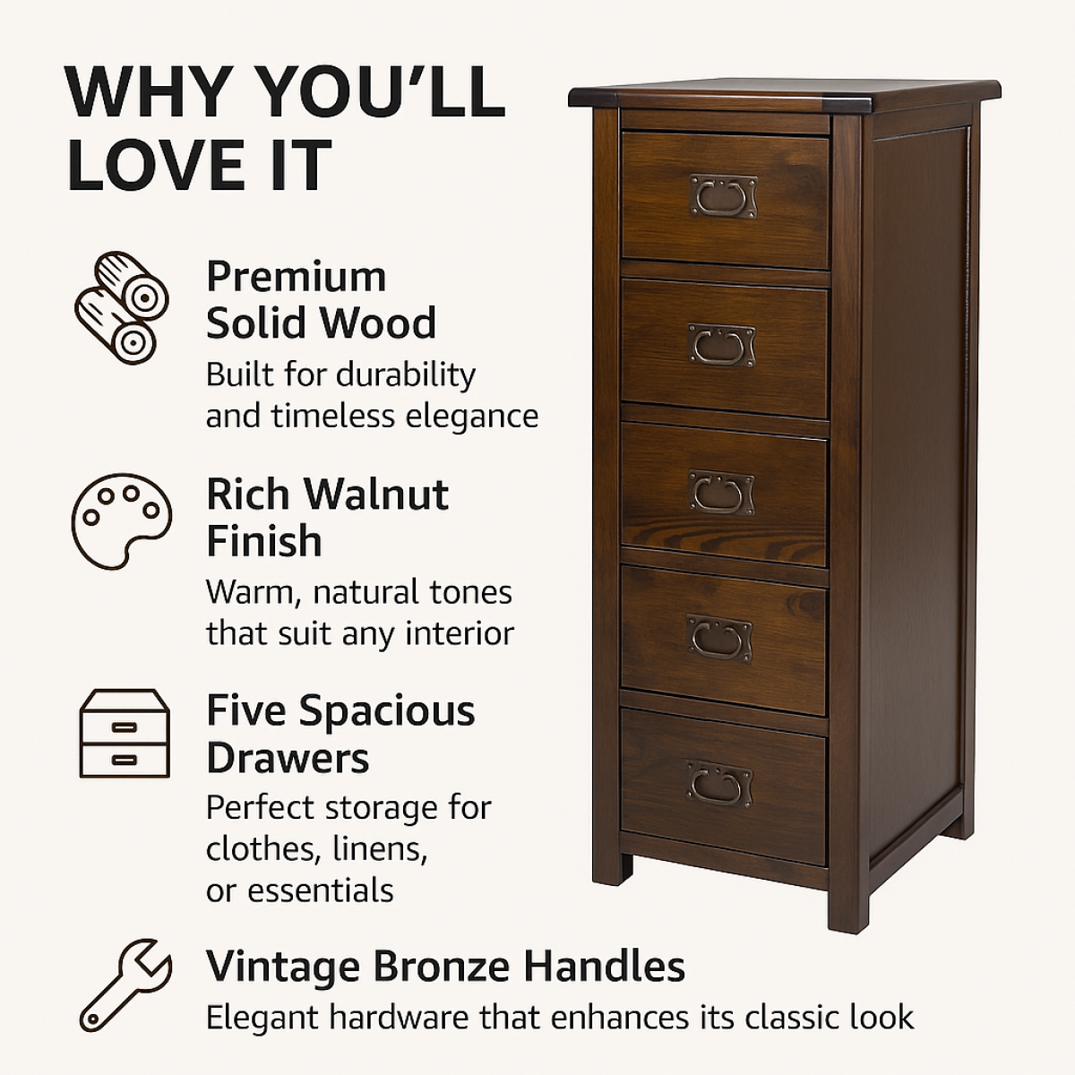 bozz narrow 5 drawer chest netfurniture