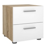 Bedside 2 Drawers in Oak with White High Gloss