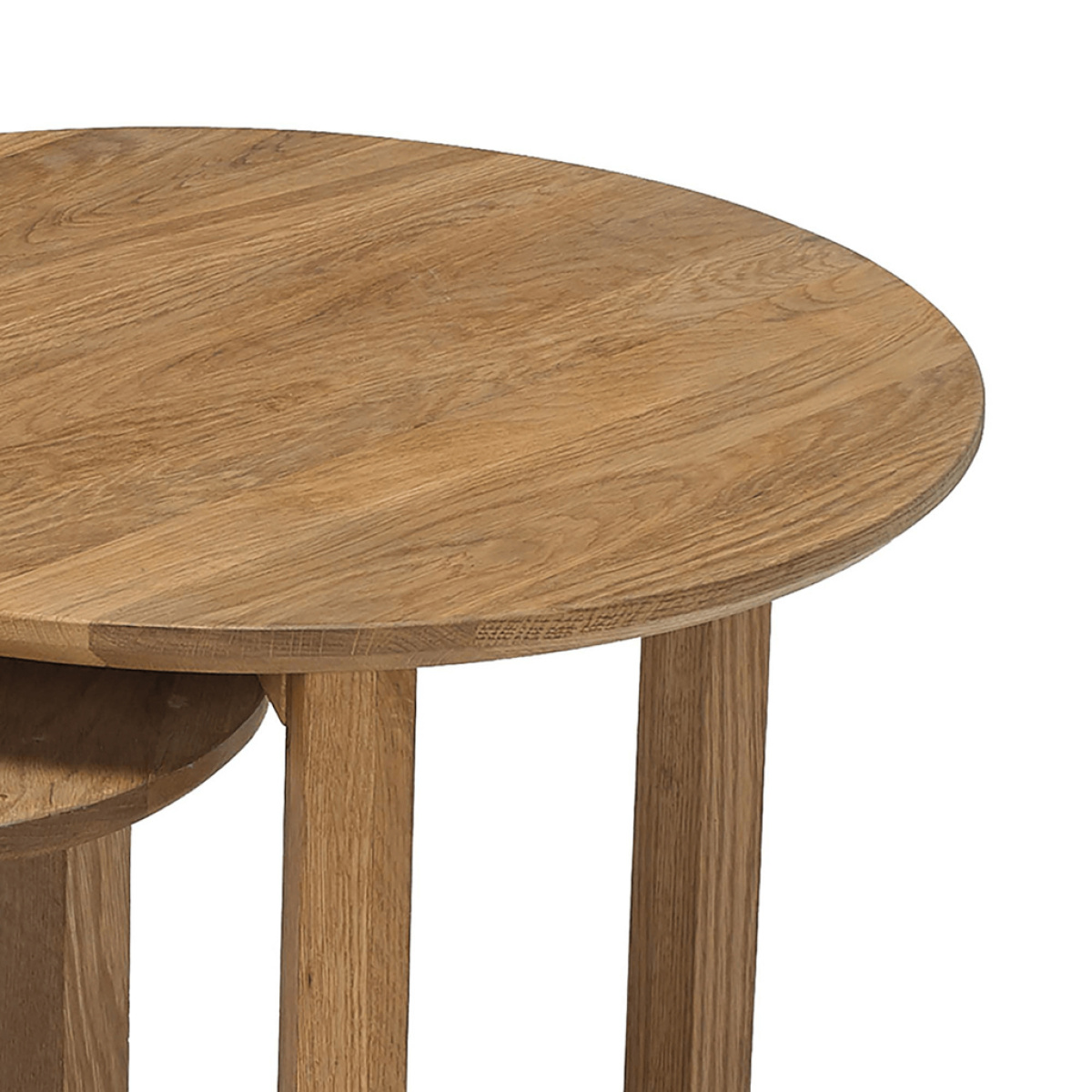 nest of tables features an oak finish and includes a set of three round tables