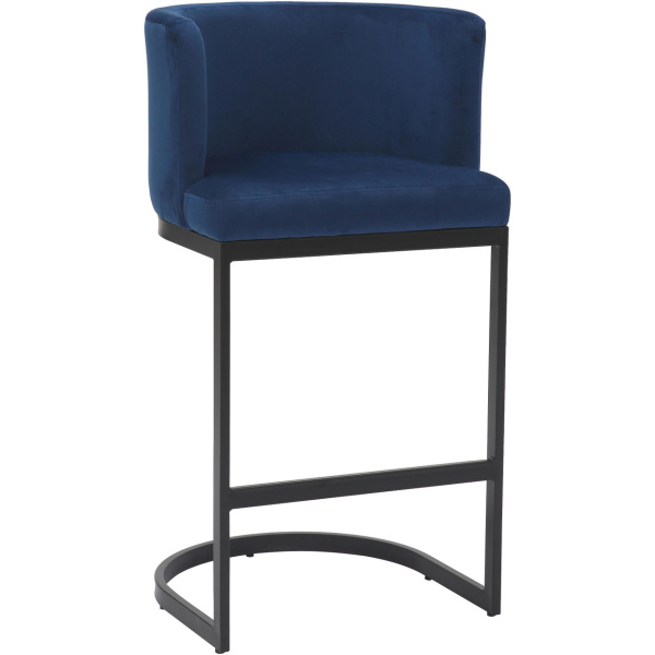 Velino Velvet Cantilever Bar Stool Blue with Black Frame