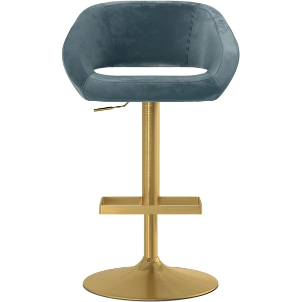 Actona Velvet Bar Stool in Brushed Gold (Teal Velvet)