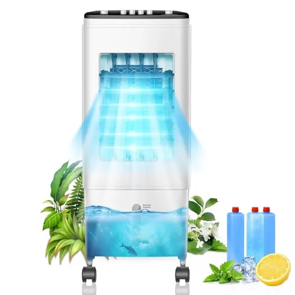 2025 Latest 3-in-1 Portable Air Conditioner, Featuring 3 Speed Settings, 26ft Cooling Range, 60° Automatic Swing, 6L Water Tank, 3 Ice Packs, 35dB Quiet Operation, 60W Power,...