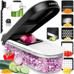6-in-1 Vegetable Chopper and Mandoline Slicer - Manual Veggie and Onion Cutter for Salads, Potato Chipper, and Dicer - Essential Kitchen Tools and Gadgets