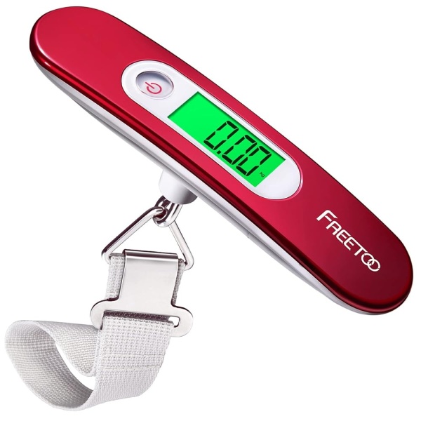 FREETOO Portable Digital Luggage Scale for Travel - Suitcase Weighing Tool with Tare Function, 110 Lb/50 Kg Capacity, Red