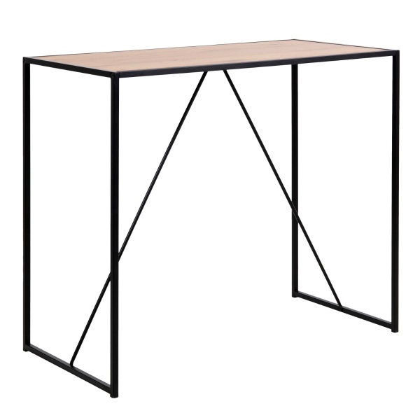 Seaford Black Metal Bar Table Featuring an Oak Surface