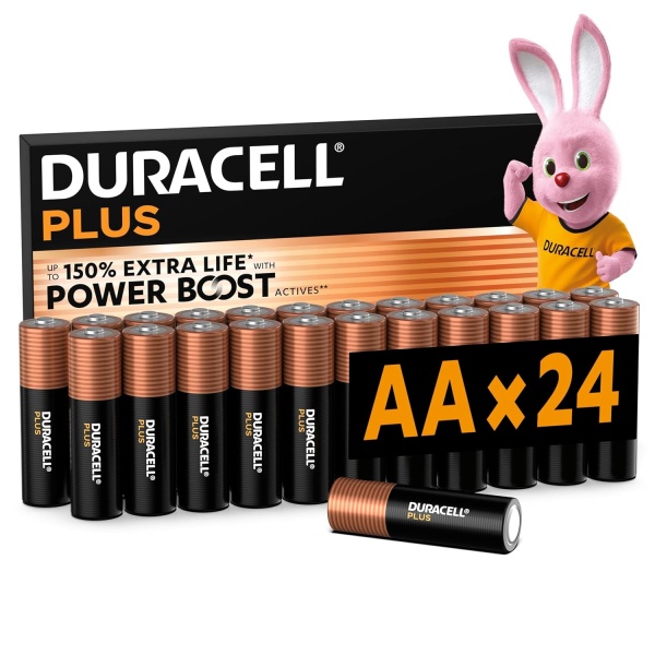 DURACELL Plus AA Batteries (24 Count) – 1.5V Alkaline Batteries – Offers Up to 150% Longer Life with POWER BOOST Actives – Dependable for Daily Use – Eco-Friendly 0% Plastic...
