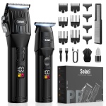 Men's Professional Hair Clippers and Beard Trimmer Set - Cordless Rechargeable Hair Cutting Kit with T-Blade Shaver and 10 Guide Combs for Grooming