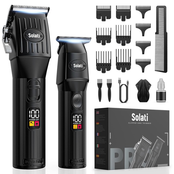 Men's Professional Hair Clippers and Beard Trimmer Set - Cordless Rechargeable Hair Cutting Kit with T-Blade Shaver and 10 Guide Combs for Grooming