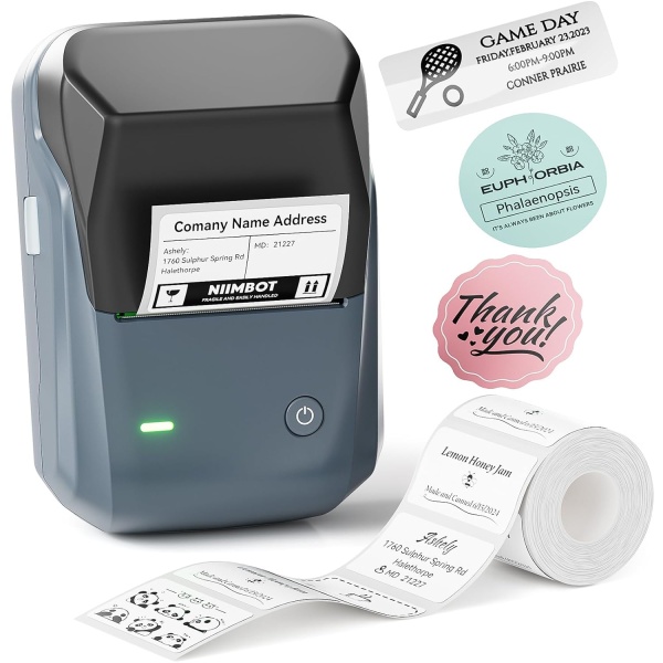 NIIMBOT B1 Bluetooth Thermal Label Maker, 2-Inch Easy-to-Use Sticker Printer for iOS and Android, Includes 1 Roll of Waterproof Labels for Retail