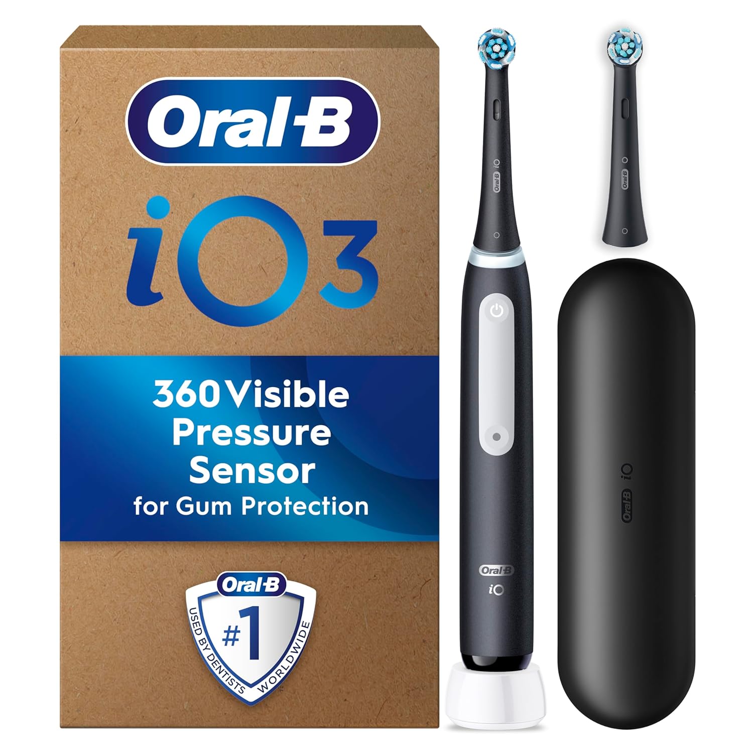 Oral-B iO3 Electric Toothbrush with 2 Brush Heads, Pressure Sensor, Adult Toothbrush with Travel Case, Perfect Gift for Him/Her, Matte Black, UK 2-Pin Plug Oral-B iO3 Electric Toothbrush with 2 Brush Heads, Pressure Sensor, Adult Toothbrush with Travel Case, Perfect Gift for Him/Her, Matte Black, UK 2-Pin Plug