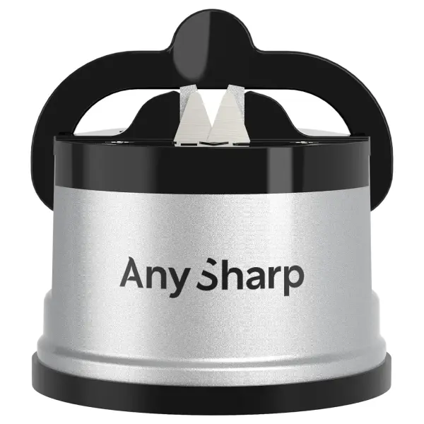 AnySharp Knife Sharpener, Hands-Free Safety, PowerGrip Suction, Safely Sharpens All Kitchen Knives, Ideal for Hardened Steel & Serrated, World's Best, Compact, One Size, Silver