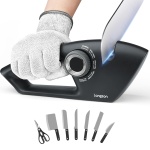 longzon Knife Sharpener 5-in-1 Manual Sharpening Tool with Cut-Resistant Glove, for Kitchen Knives, Serrated Knives, Scissors, and Pocket Knives – Safe and Easy to Use