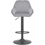 Velluto Velvet Bar Stool Grey with Adjustable Matt Black Frame - Image 3