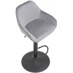 Velluto Velvet Bar Stool Grey with Adjustable Matt Black Frame - Image 6