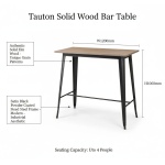 Tauton Solid Wood Bar Table with Industrial Steel Frame - infographic