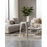 Lyone Grey Metal High Bar Stool with Back RAL 7001 - lifestyle