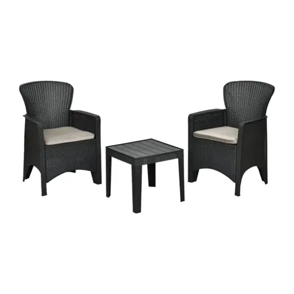 Outdoor rattan effect chair and coffee table set in dark grey