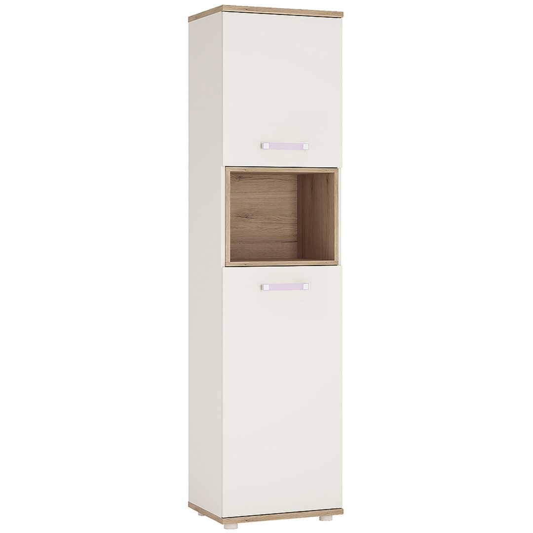 Funjir Tall 2 Door Cabinet In Light Oak And White High Gloss (Lilac Handles)